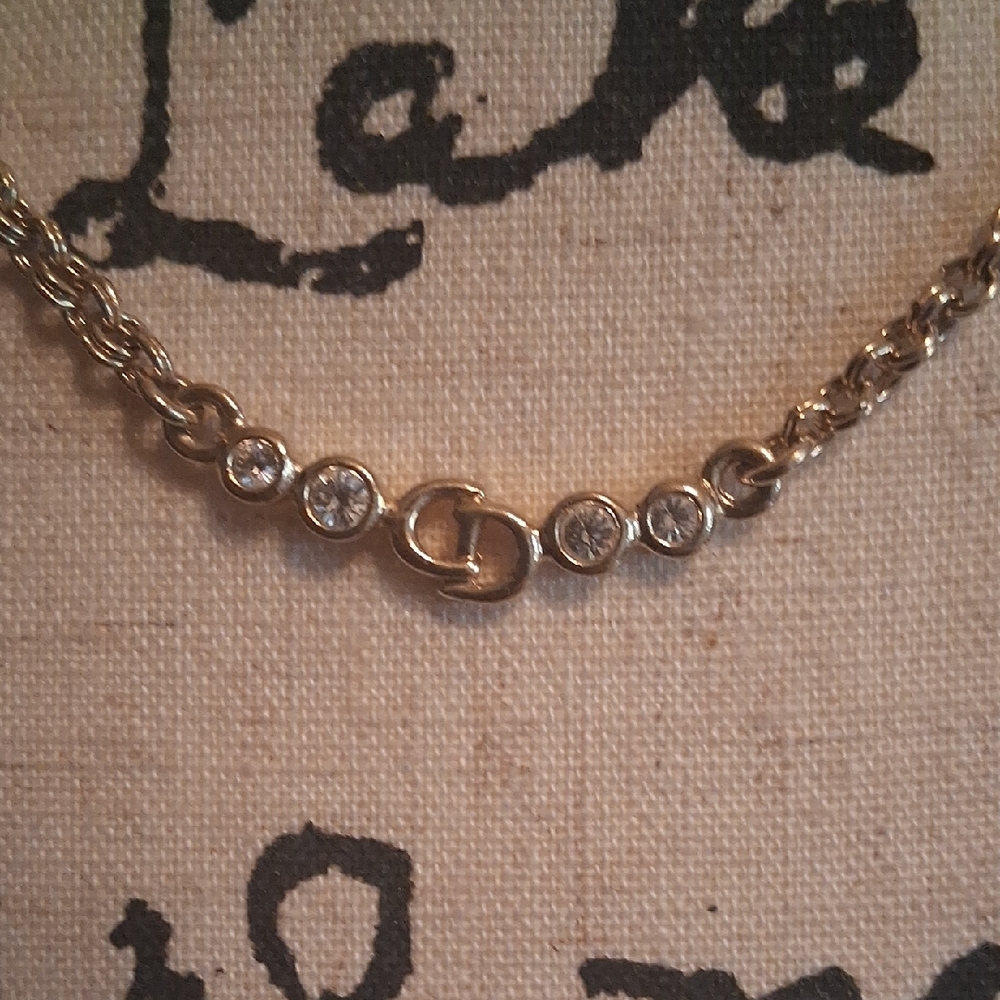 Authentic Dior Vintage Gold Chain Necklace with Crystal Accents Stamped - Picture 2 of 10